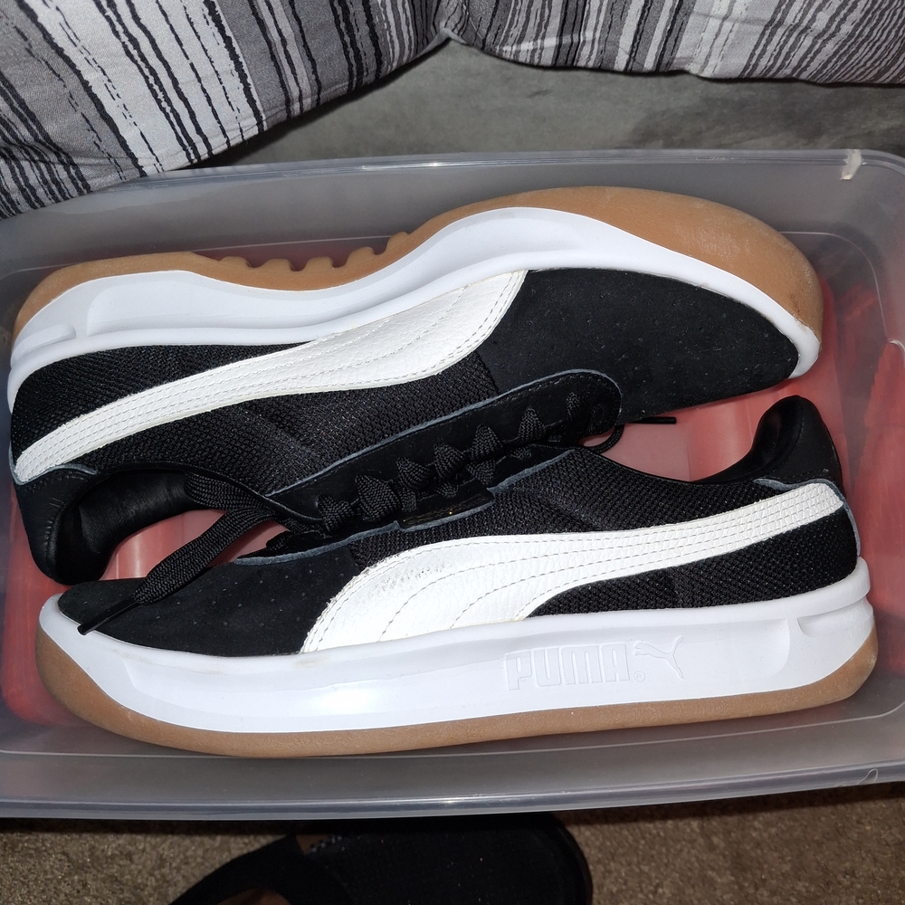 Puma Black and White Athletic Shoes with Tan Sole